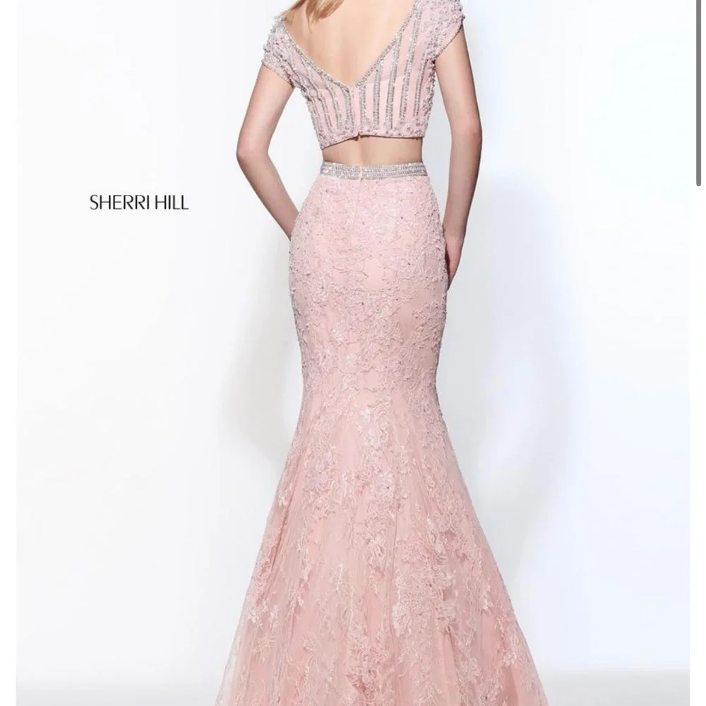 Sherri Hill Blush Lace Prom Dress - Picture 3 of 3